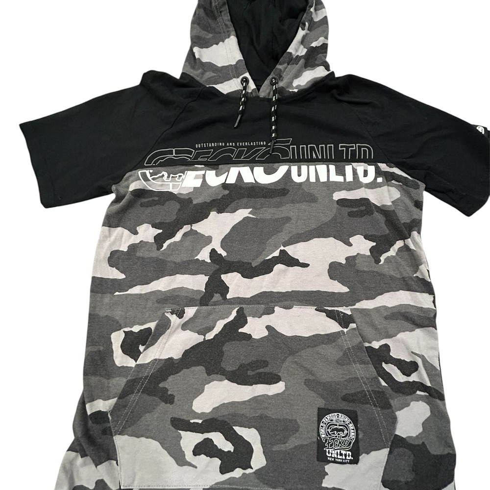 Ecko Unlimited Black and Gray Logo Half‎ Sleeve Hoodie S